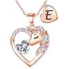 TINGN Unicorno regalo per ragazze - Collana con unicorno per ragazze placcato oro 14 carati, collana a forma di unicorno, collana con ciondolo a forma di cuore, collana con lettere, collana per
