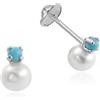 Turmalina by martina Tormalina - Orecchini da bambina in argento Sterling 925, con perla e turchese, dimensioni 5 x 7,5, marca di gioielli tormalina by Martina, 5x7,5, Argento sterling, Turchese