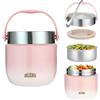 Vlecexs Contenitore termico per alimenti, 1200 ml, Contenitore Termico per Alimenti di Acciaio Inossidabile con Cucchiaio Pieghevole, Isotermico Sottovuoto per Cibi Caldi e Freddi (Rosa)
