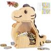 omedecal Salvadanaio Bambini in Legno con Adesivi e Pennarello, Riutilizzabile Salvadanaio Apribile Soldi Cash Box Risparmio Soldi per Bambini e Adulti - Dinosauro