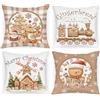 Lanpn Set di 4 Federe Cuscini Natalizi 40x40cm, Cuscini per Divano Omino di pan di zenzero Natalizi federe decorative natalizie per arredamento divano letto soggiorno camera da letto (Marrone)