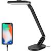 JKSWT Lampada da scrivania, cura degli occhi. Lampada da tavolo regolabile con 5 modalità di colore, 72 LED, porta di ricarica USB, controllo touch e funzione memoria. Lampada da ufficio, nera.
