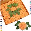 COSORO 25 rose artificiali in schiuma arancione - Fiori finti in schiuma con stelo, tocco realistico, per decorazioni di matrimonio, bomboniere per doccia nuziale, festa per la nascita, decorazioni per San