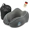 FS Cuscino cervicale per aereo e auto - Cuscino da viaggio in memory foam con supporto cervicale a 360° - Regolabile con bottoni a pressione - Rivestimento morbido traspirante - con sacchetto - grigio