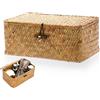 Yudobliss Cesto Portaoggetti in Rattan Intrecciato, Cestino in Rattan Intrecciato con Coperchio per la Decorazione della Casa, Cesta in Vimini di Seagrass, per la Conservazione in Casa (XS, Arancione)