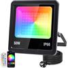 Indmird Faretto LED RGB 50W, Faro Led Rgb Esterno con 360° Telecomando e APP Bluetooth IP66 Impermeabile Proiettori RGB 16 Milioni di Colori Dimmerabile Faretti rgb per Esterni Festa Halloween