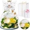 Touloube Festa della Mamma Rosa Stabilizzata Vera Regalo, Regalo Rosa Eterna Bianco con Angelo e Luci LED, Regalo Compleanno Anniversario San Valentino per Fidanzata, Moglie, Mamma, Donna, Madre, Nonna