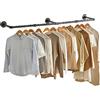 IBUYKE 178cm Barra Appendiabiti da Parete, Metallo Barra Appendiabiti per Tubo Industriale, Asta Appendiabiti da Muro Staccabile Per Appendere Gli Abiti per Camere da Letto, Nero TYJ003H