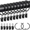 Caianwin 20 anelli per tende con clip, anelli in metallo da aprire, diametro interno 38 mm, ganci per asta, tenda da doccia (nero)