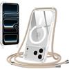 Jrkvniv Magnetica Trasparente Cover per iPhone 17 Pro con Cordino, Compatibile con Magsafe, Ultra Sottile Silicone TPU Antiurto Custodia con Collana Laccio rimovibile per iPhone 17 Pro, Cachi
