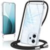 Coiwxmoi Cover per OPPO Reno 14 F/FS 5G con Cordino 6,57,Trasparente Custodia con Laccio Tracolla Corda Catena Cinghia,Ultra Morbido Silicone TPU Antiurto Case, Nero