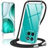 Coiwxmoi Cover per Honor X8c con Cordino 6,7,Trasparente Custodia con Laccio Tracolla Corda Catena Cinghia,Ultra Morbido Silicone TPU Antiurto Case Honor X8c, Nero
