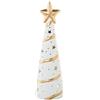 DRW Statuetta portacandele di un pino con stella di ceramica in bianco e oro 11x11x38 cm