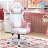 HOMCOM sedia da gaming girevole reclinabile con cuscino lombare 67x60x120-128 cm rosa - Pink