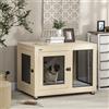 Pawhut Tavolino da caffè in legno con gabbia per cani Superficie 94X60X71.5Cm Rovere