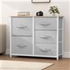 YITAHOME Cassettiera in tessuto a 5 cassetti: struttura in acciaio e piano in legno con contenitori facili da tirare, per camera da letto, soggiorno, cameretta (grigio freddo)