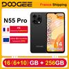 DOOGEE Smartphone DOOGEE N55 Pro Android 14, 16 GB (6+10) RAM 256 GB ROM 5150 mAh 6,56'' HD+ 90 Hz 13 MP Sblocco facciale Jack per auricolari da 3,5 mm - Black