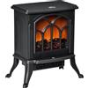 Homcom Camino Elettrico In Piedi 750/1500 W, Camino Decorativo con 2 Livelli di Alimentazione, Effetto Fiamma, Protezione dal surriscaldamento, Area di Copertura 15-20 M2, Nero - Black