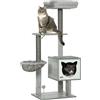 Pawhut Tiragraffi per gatti, albero per gatti 126 cm, torre rampicante con piattaforme, amaca, grotta, letto, pali in sisal, palline e cuscini lavabili, grigio - Light Gray