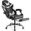 Sweetcrispy Sedia da gaming, con poggiapiedi, poggiatesta lombare, ergonomica, in policarbonato, altezza regolabile, colore bianco
