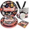 PARTY GO Natale horror 2025 125 Pezzi Stoviglie Halloween Carta Tazza Piatti Tovaglioli Paglia Decorazioni per la Tavola per 25 Ospiti, Nero Feste di Compleanno da Brivido Decorazioni per Bambini
