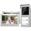 TMEZON Videocitofono 2 Fili Bifamiliare Citofoni con Due Monitor TFT a Colori 7 pollici e Campanello esterno con telecamera Visione Notturna,Audio Bidirezionale,T30 per 2 Famiglia/Appartamenti