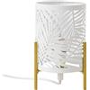 OuXean Lampada da tavolo decorativa, stelo a treppiede dorato con paralume in metallo bianco incavato, luce notturna per comodino, camera dei bambini, soggiorno, dormitorio, E14 40W, senza lampadina