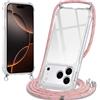 Oelrstfe Cover con Cordino per iPhone 17 Pro, Trasparente Silicone Custodia con Regolabile Collana Laccio Tracolla, Antigraffio Proteggere Case Corda per iPhone 17 Pro, Rosa
