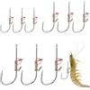 BOXOB 9 Pz Ami Gamberetti Vivi, 3 Misure Acciaio Inossidabile 2/3/4 Ami da Pesca per Gamberetti Vivi con Ardiglione con Elastico Molla per Vari Pesci