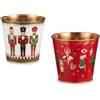 PALAIS ROYAL Vaso Portapiante Natalizio Schiaccianoci Set 2 Pezzi 15-17cm Metallo