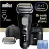 Braun Serie 9 PRO + Rasoio Elettrico Barba, Wet&Dry, 5+1 Lame Di Precisione Ultra Sottili, Regolabarba Uomo, Rasoio Barba, 60 Min Utilizzo, Testina di Ricambio, Stazione SmartCare 6in1, 9660CCPS, Nero