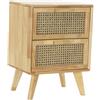 DRW Comodino con 2 cassetti in legno e rattan 40 x 30 x 54 cm