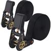 DUBUOZA 2 Pezzi Cinghia Cricchetto, Cinghie di Fissaggio a Cricchetto, Cinghia di Tensionamento a Cricchetto, per Traslochi, Carrelli, Bagagli, Campeggio, Fissaggio di Carichi, 6m x 25mm, Nero