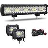 Willpower Barra LED 38cm 17 Pollici 300W + Fari 10cm 4 Pollici 60W + Cablaggio 12V 24V - Faretti da Lavoro per Fuoristrada, Auto, Trattore, Camion, 4x4, Barca, ATV