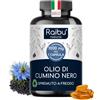 RAIBU Olio di Cumino nero 1000 mg (Nigella Sativa Originale) - 1 Sola Softgel al Giorno, Fornitura per 6 Mesi - Spremuto a Freddo - 180 Capsule Black Seed Oil, Senza Magnesio Stearato né OGM