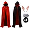 Shibida Mantello Vampiro Nero Rosso, Mantello con Cappuccio Mantello da Vampiros per Adulti,Mantellos da Vampiro per Bambino di Travestimento,Donna Uomo Costumi Halloween Mantelli Costume