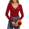WOWENY - Top termico da donna sexy con avvolgente incrociato, invernale, a maniche lunghe, con scollo a cuore, biancheria intima termica, maglietta termica, sottogiacca a maniche lunghe, in pile, Blu