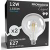 Eurocali 2x Lampadine LED a Filamento E27 12W Trasparente (1521 lumen equivalenti a 100W) - Forma: Globo G125 - Luce Bianco Freddo 6500K - Fascio Luminoso 300°