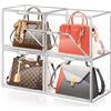 Giyiprpi Confezione da 4 organizer in plastica per armadio, espositore trasparente per borsa e borsa, scatole impilabili con porta magnetica, per portafoglio, libri, cosmetici, giocattoli