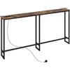 HOMCOM Tavolo Consolle Ristretto in Stile Industriale con Stazione di Ricarica, Porte USB, Consolle Ingresso in Legno e Acciaio, per Soggiorno, Camera da Letto, Salotto, 160x20x80 cm, Marrone Rustico