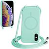 FMPCUON FNPCUON Cover Magnetica Silicone per iPhone XS Max con Cordino,Compatibile con MagSafe,Custodia con Laccio Collana Tracolla Collo Sottile TPU Antiurto Protettiva Case con Corda.Menta verde