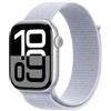 Apple Watch Series 10 GPS + Cellular 46 mm Smartwatch con cassa in alluminio Argento e Sport Loop Nuvola azzurra - One Size. Fitness tracker, app ECG, display Retina always-on, resistente all'acqua
