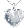 MICSAVI Collana Stella Luna Medaglione Portafoto in Argento 925 per Donne, Ciondolo Cuore con Zirconi, Catena 45+5cm Collana di Foto Personalizzata per Mamma Ragazze Fidanzata