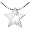 CLEVER SCHMUCK - Collana con ciondolo a forma di stella, 15 mm, opaco e lucido, con 3 zirconi, traforata, catena maglia Veneziana da 42 cm, in argento 925