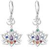 Flyow Lotus Chakra, set di gioielli in argento sterling 925, 7 chakra, orecchini e collana, yoga, fiore di loto, idea regalo per donna, Argento sterling, Zirconia cubica