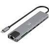 Ewent Hub USB-C HDMI 8 in 1, USB-C a Dock Multiporta 8 in 1, USB C Hub con Ethernet 1000Mbps, HDMI 4K, 1 porta USB-C PD, 1 porta USB-C, 2 porte USB-A, 1 porta LAN, 1 Lettore di schede SD/TF, Alluminio