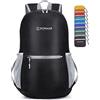 ZOMAKE Zaino Pieghevole Ultraleggero, Zainetto Leggero Ripiegabile da Viaggio 20L, Backpack Richiudibile Tascabile Salvaspazio Trekking Piccolo per Uomo Donna (Nero)