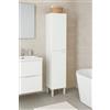 Dmora - Mobile colonna Hollywood, Mobile per bagno a 2 ante, Armadio pensile con 2 ripiani, 30x25h182 cm, Bianco lucido