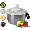 Ruspela Centrifuga per Insalata, 5 L Spinderella in Acciaio Inox, Ciotola per Frutta con Scarico per Lattuga, Filatore di Verdure, Scolapasta per Cucina Domestica