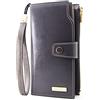 ANDOILT Portafoglio clutch donna in vera pelle RFID con tasca telefono, Grigio